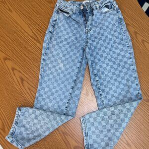 Rue21 High Rise Checkered Straight Leg Dad Jeans - Light Wash